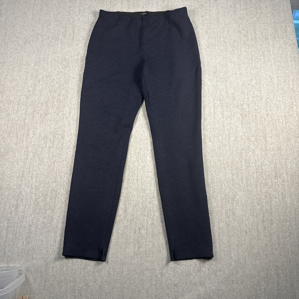Theory Skinny Leggings Women L Navy Double Knit Jersey Split Hem High Rise‎